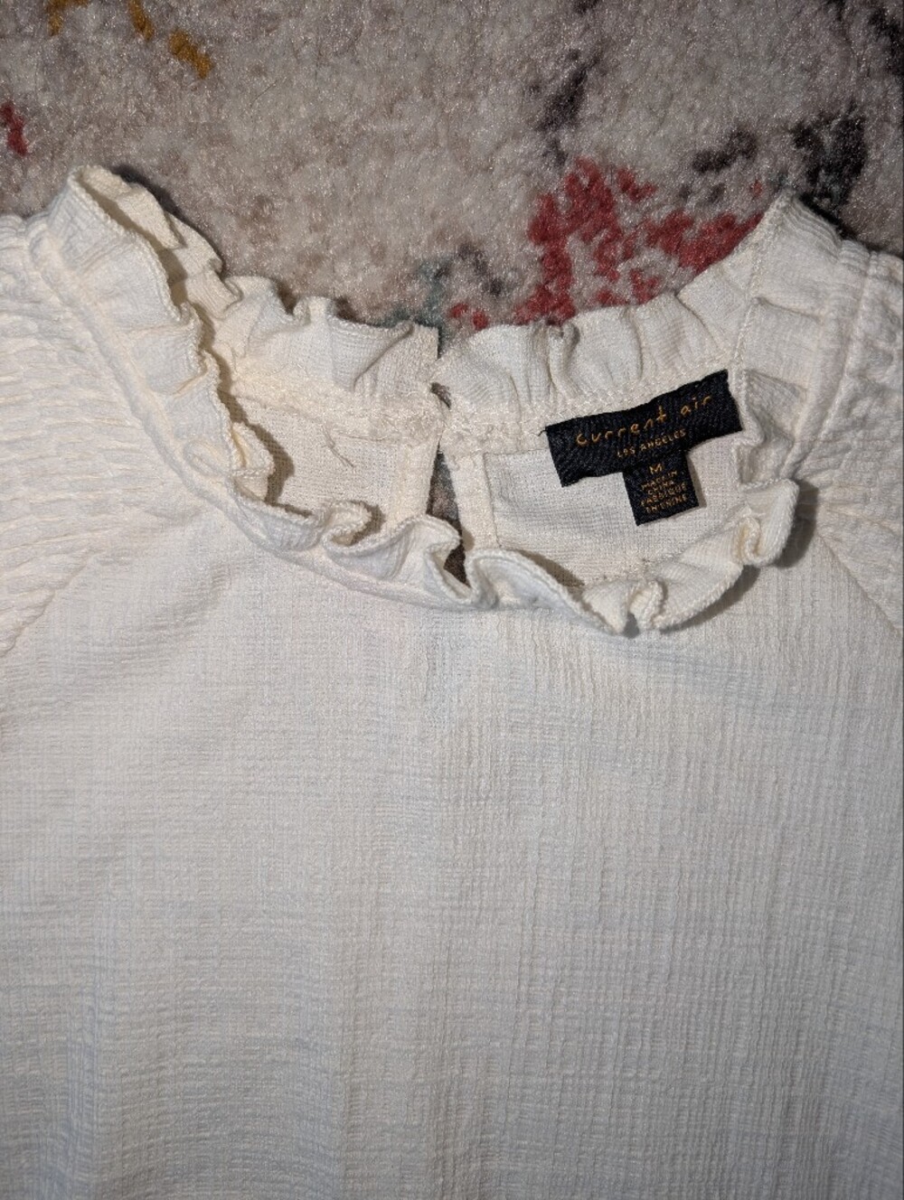 Current Air Women's M Cream Textured Puff Sleeve Top Cotton Light Cottage Office